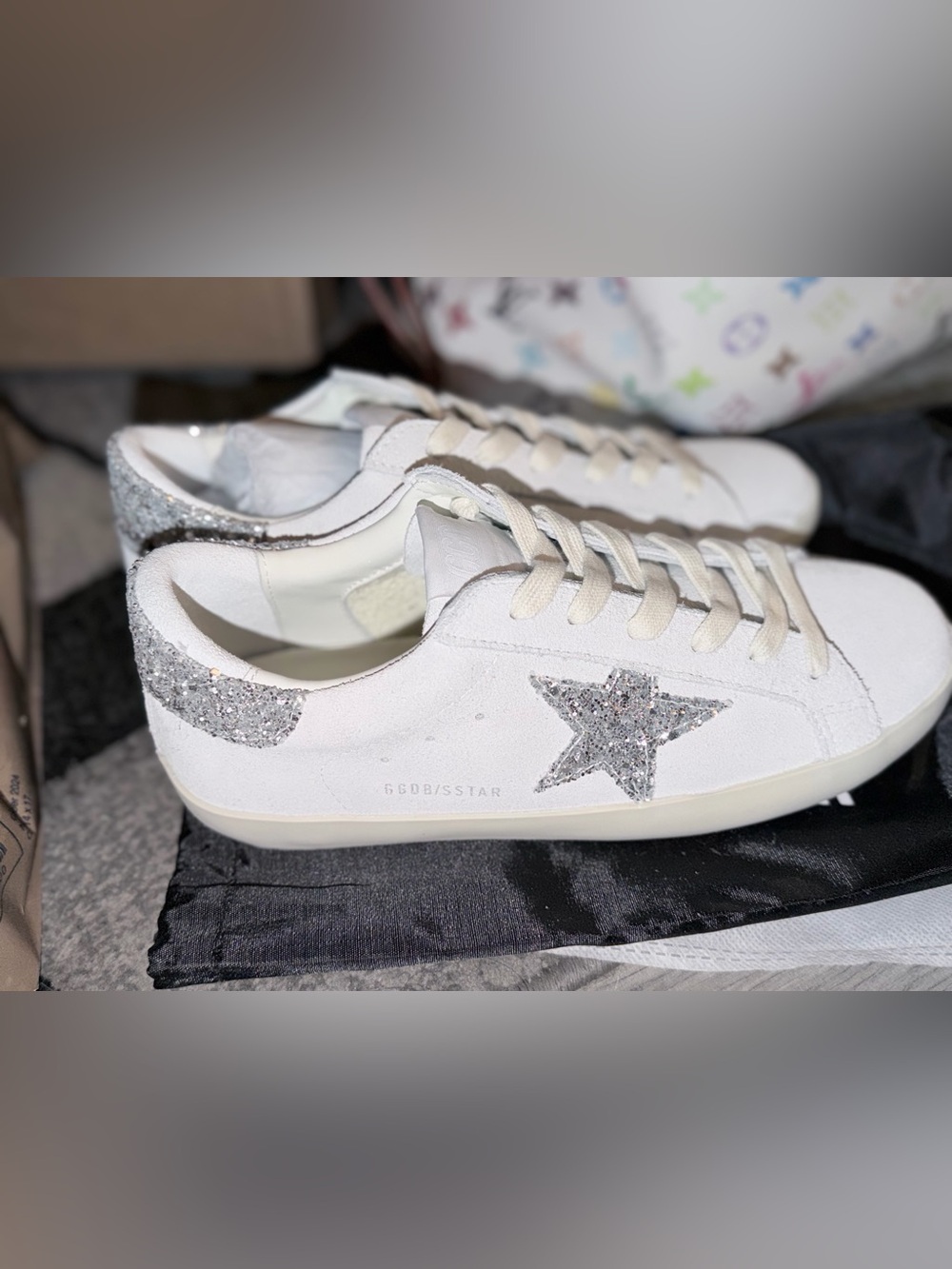 Off White Sneakers with Silver Glitter Star